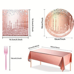 Pink Rose Golden Party Set - 20 Plates & 20 Cups