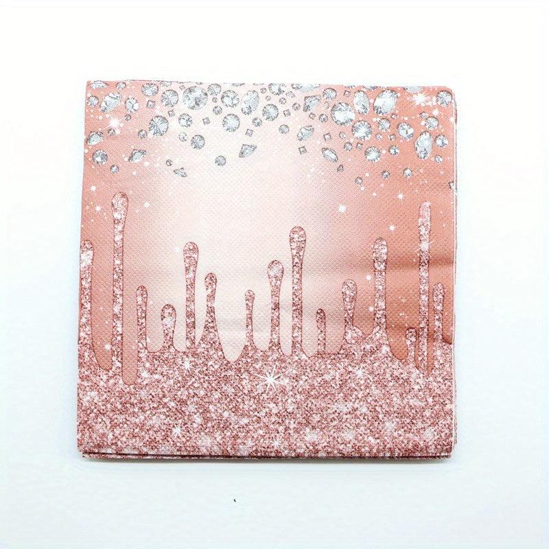 Pink Rose Golden Party Set - 20 Plates & 20 Cups