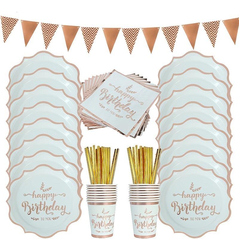 16pcs Rose Golden Hot Stamp Paper Plate Napkin Birthday Party Decor