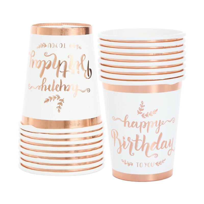 16pcs Rose Golden Hot Stamp Paper Plate Napkin Birthday Party Decor