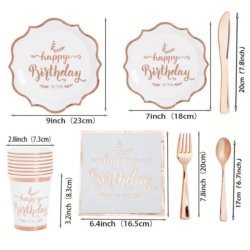 16pcs Rose Golden Hot Stamp Paper Plate Napkin Birthday Party Decor