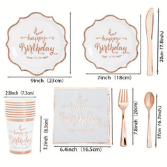16pcs Rose Golden Hot Stamp Paper Plate Napkin Birthday Party Decor