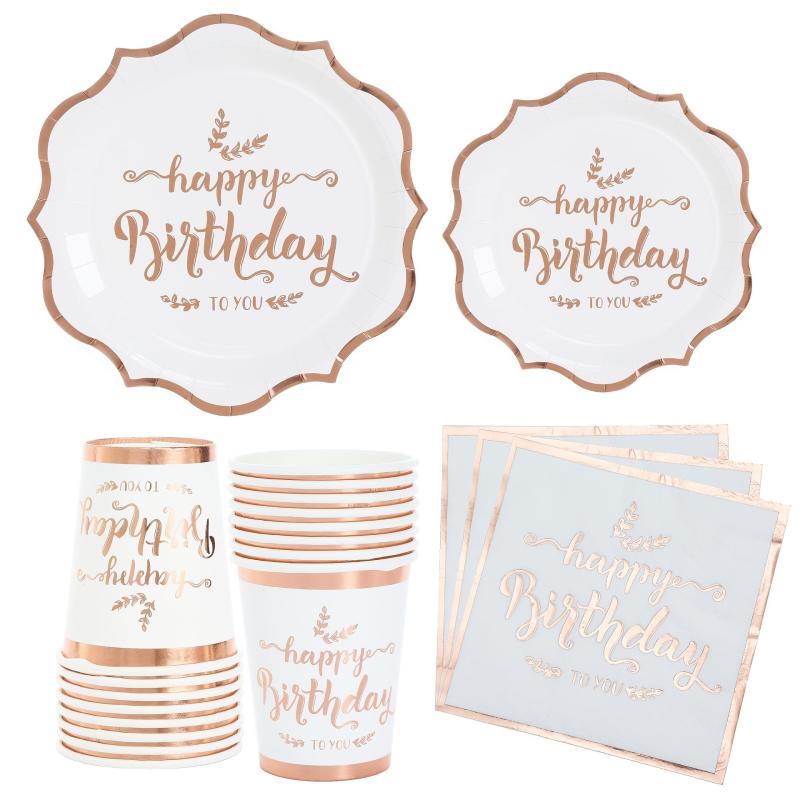 16pcs Rose Golden Hot Stamp Paper Plate Napkin Birthday Party Decor