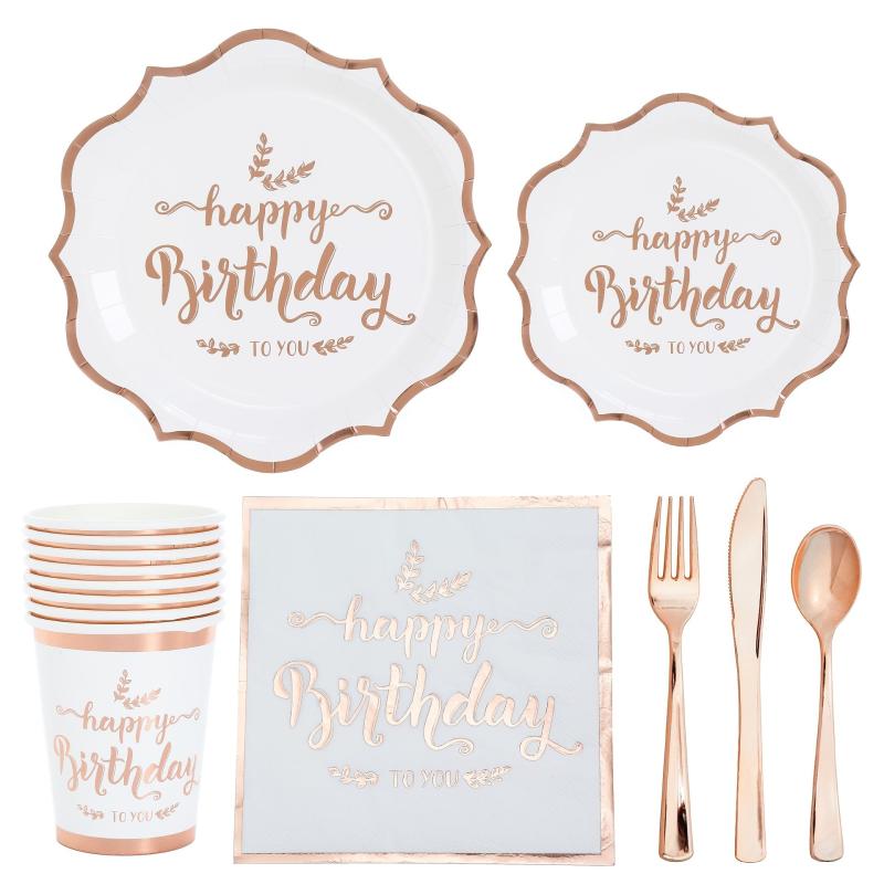 16pcs Rose Golden Hot Stamp Paper Plate Napkin Birthday Party Decor