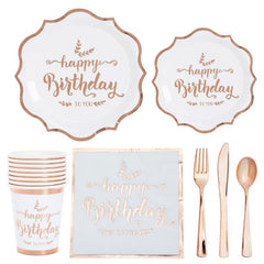 16pcs Rose Golden Hot Stamp Paper Plate Napkin Birthday Party Decor