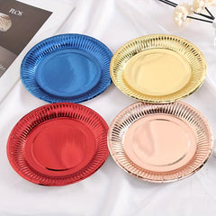 10pcs Disposable Paper Plate 17.78cm Golden and Silvery Party Supplies