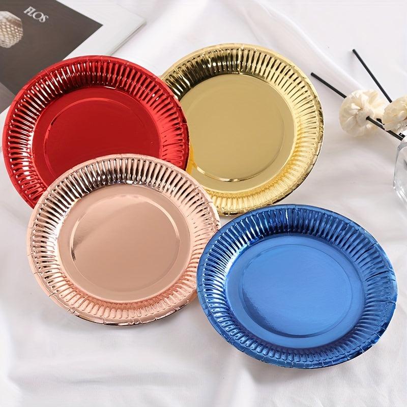 10pcs Disposable Paper Plate 17.78cm Golden and Silvery Party Supplies