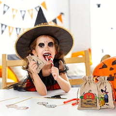 Halloween Burlap Rope Gift Bags with Drawstring for Party