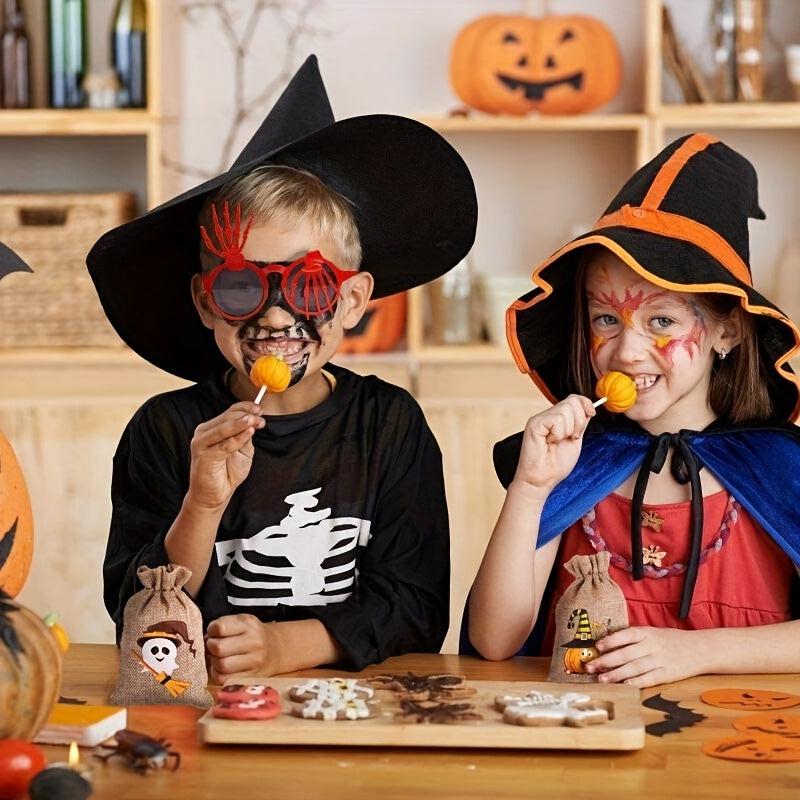 Halloween Burlap Rope Gift Bags with Drawstring for Party