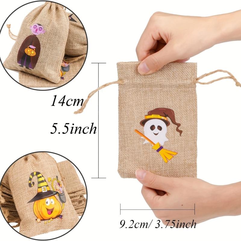 Halloween Burlap Rope Gift Bags with Drawstring for Party
