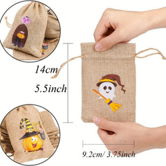 Halloween Burlap Rope Gift Bags with Drawstring for Party