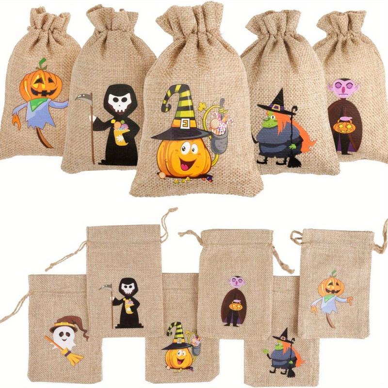 Halloween Burlap Rope Gift Bags with Drawstring for Party