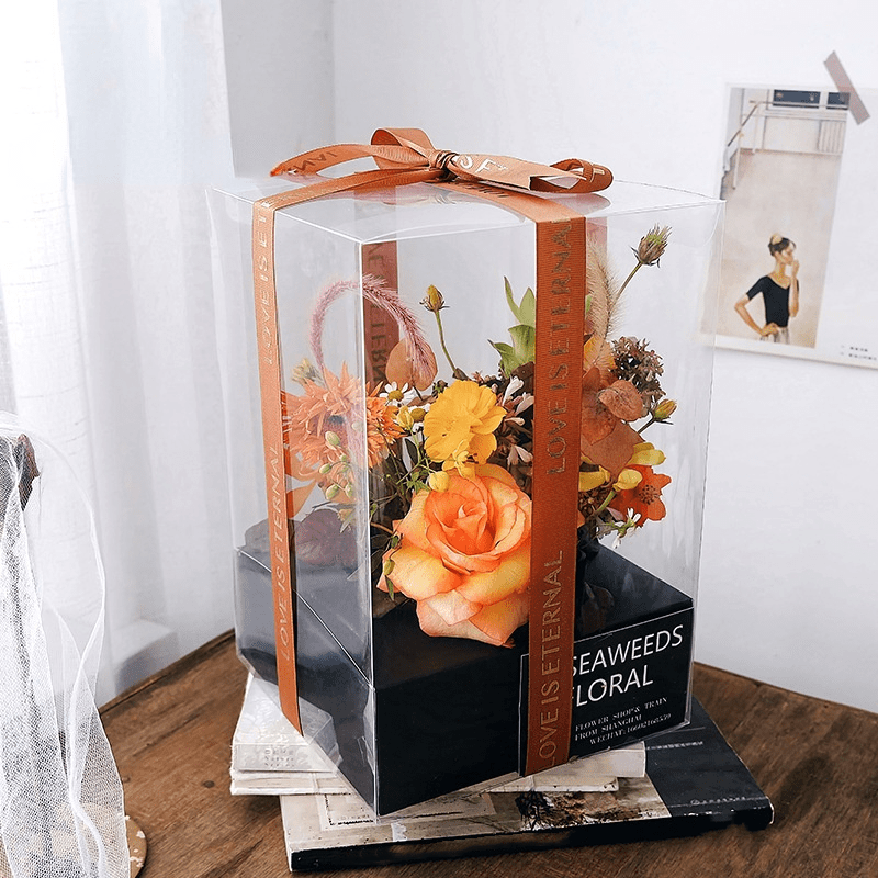 Panoramic Rose Preserved Flower in Square Transparent Packaging