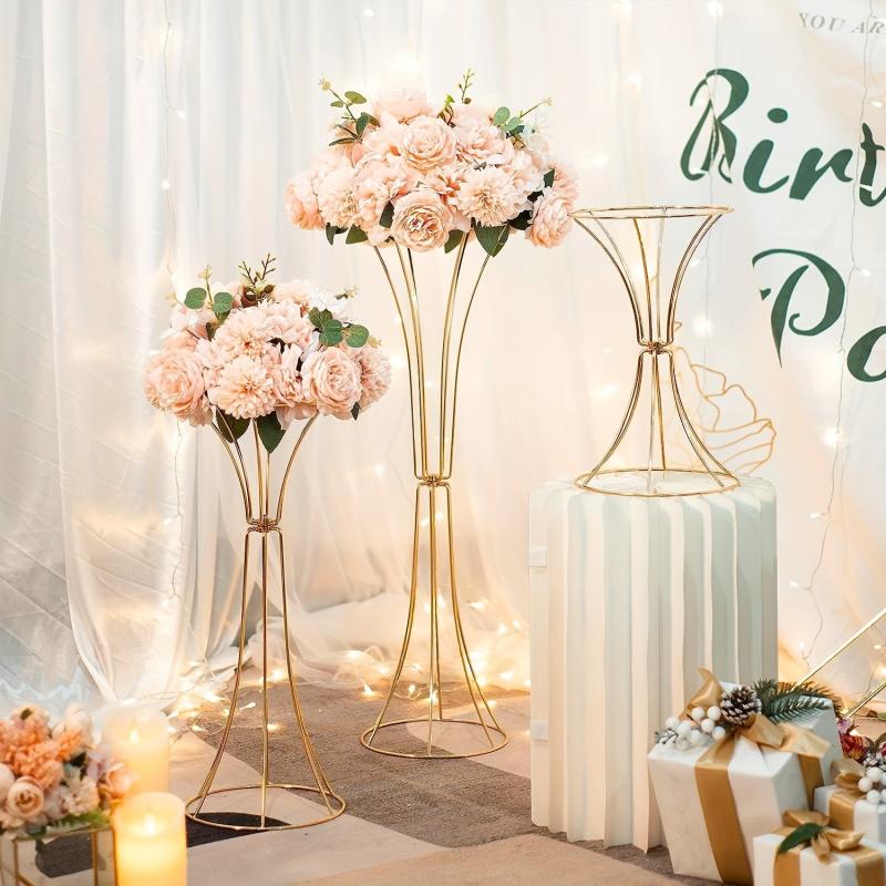 2pcs Golden Flower Vase Stand Centerpieces For Table Metal Trumpet Vase