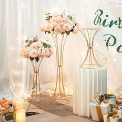 2pcs Golden Flower Vase Stand Centerpieces For Table Metal Trumpet Vase