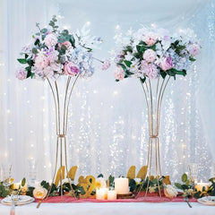 2pcs Golden Flower Vase Stand Centerpieces For Table Metal Trumpet Vase