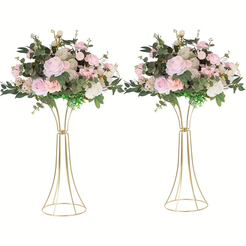 2pcs Golden Flower Vase Stand Centerpieces For Table Metal Trumpet Vase
