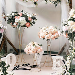 2pcs Golden Flower Vase Stand Centerpieces For Table Metal Trumpet Vase