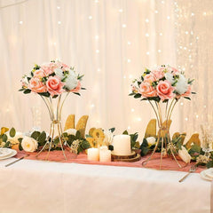 2pcs Golden Flower Vase Stand Centerpieces For Table Metal Trumpet Vase