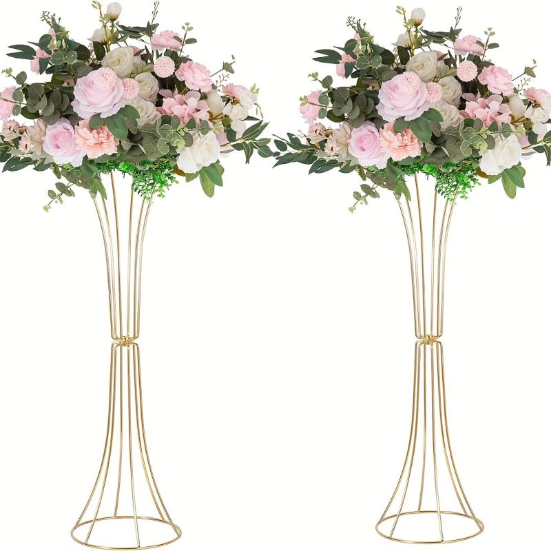 2pcs Golden Flower Vase Stand Centerpieces For Table Metal Trumpet Vase