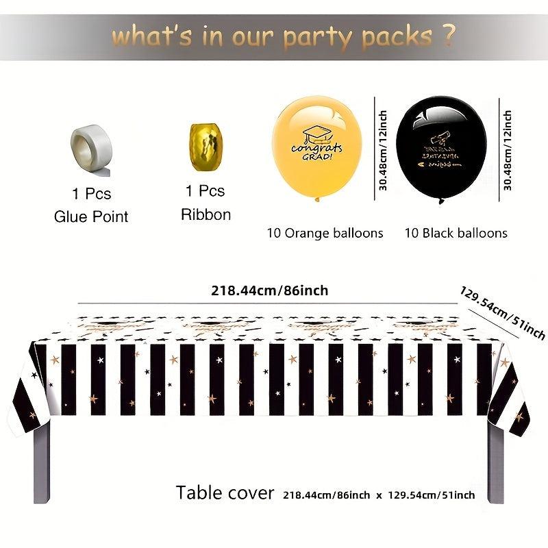 16pcs Graduation Party Decorations Kit - Dishes, Cups, Napkins, Tablecloth, Stra