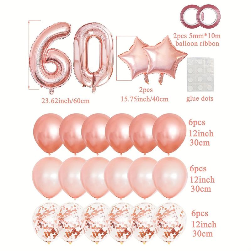 25pcs Rose Golden Mixed Balloons 60th Birthday Party Decorations