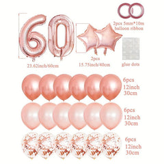 25pcs Rose Golden Mixed Balloons 60th Birthday Party Decorations