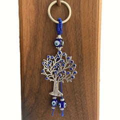 Silver Lucky Evil Eyes Keychain Ring Protection Blessing Pendant