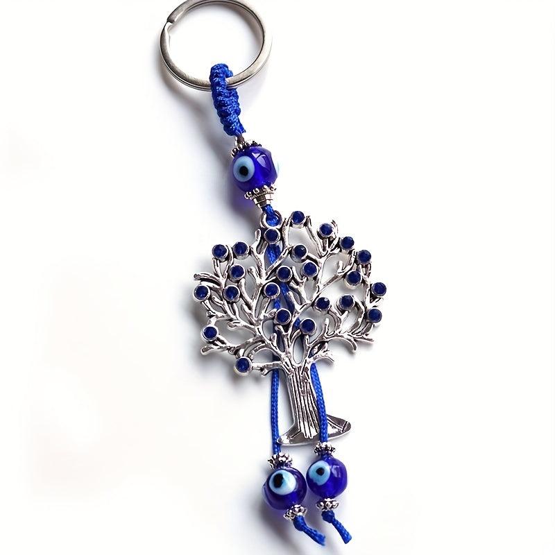 Silver Lucky Evil Eyes Keychain Ring Protection Blessing Pendant