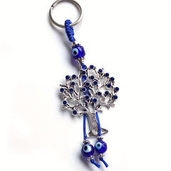 Silver Lucky Evil Eyes Keychain Ring Protection Blessing Pendant