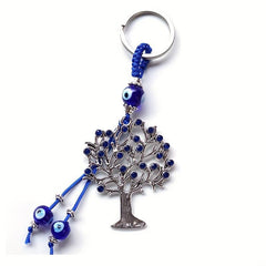 Silver Lucky Evil Eyes Keychain Ring Protection Blessing Pendant