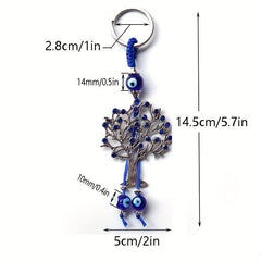 Silver Lucky Evil Eyes Keychain Ring Protection Blessing Pendant