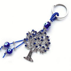 Silver Lucky Evil Eyes Keychain Ring Protection Blessing Pendant