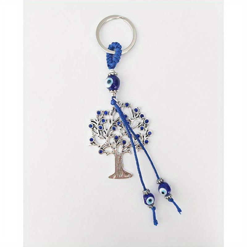 Silver Lucky Evil Eyes Keychain Ring Protection Blessing Pendant