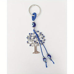 Silver Lucky Evil Eyes Keychain Ring Protection Blessing Pendant