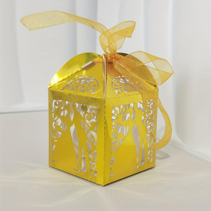 25pcs Bride And Groom Candy Boxes With Ribbons Gift Boxes For Guests Wedding