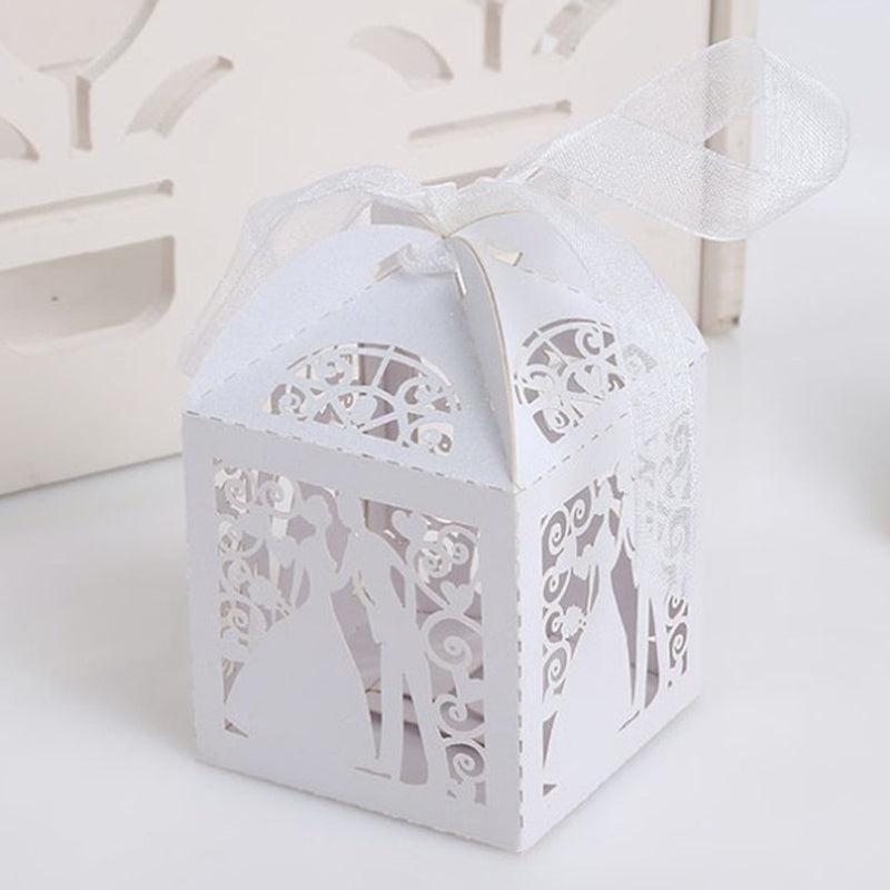 25pcs Bride And Groom Candy Boxes With Ribbons Gift Boxes For Guests Wedding