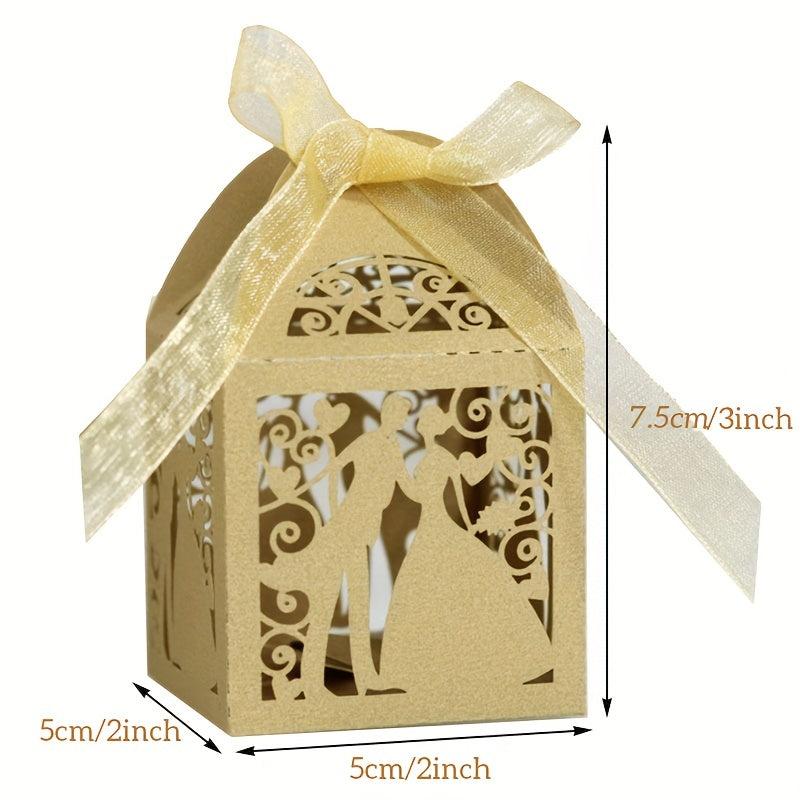 25pcs Bride And Groom Candy Boxes With Ribbons Gift Boxes For Guests Wedding