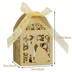 25pcs Bride And Groom Candy Boxes With Ribbons Gift Boxes For Guests Wedding