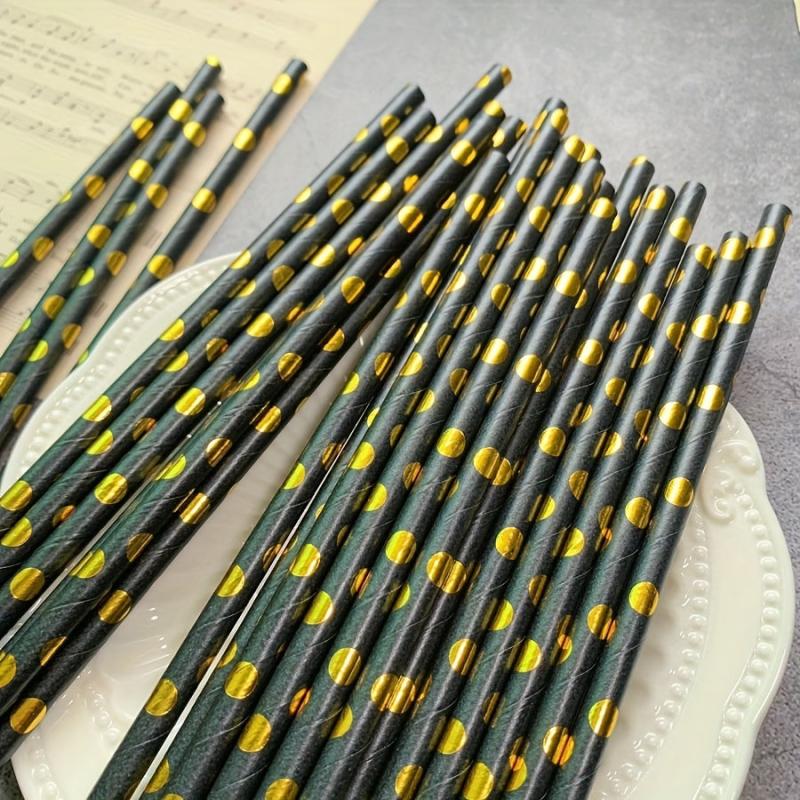 25pcs Hot Stamping Golden Dot Disposable Paper Straws for Party