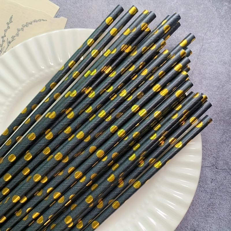25pcs Hot Stamping Golden Dot Disposable Paper Straws for Party