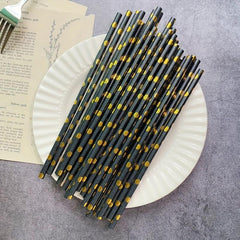 25pcs Hot Stamping Golden Dot Disposable Paper Straws for Party