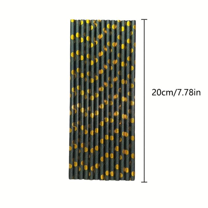 25pcs Hot Stamping Golden Dot Disposable Paper Straws for Party