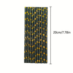 25pcs Hot Stamping Golden Dot Disposable Paper Straws for Party