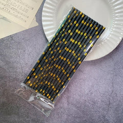 25pcs Hot Stamping Golden Dot Disposable Paper Straws for Party
