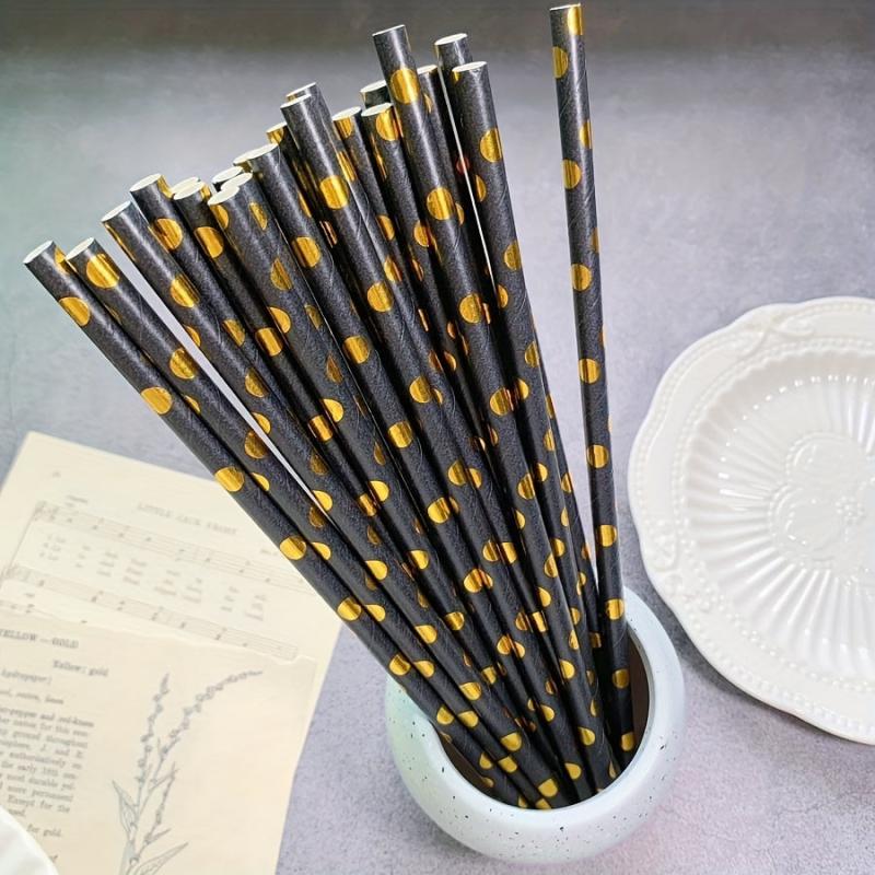 25pcs Hot Stamping Golden Dot Disposable Paper Straws for Party