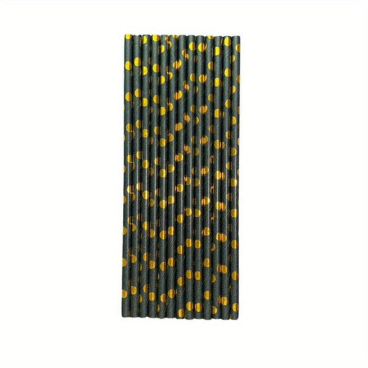 25pcs Hot Stamping Golden Dot Disposable Paper Straws for Party