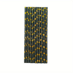 25pcs Hot Stamping Golden Dot Disposable Paper Straws for Party