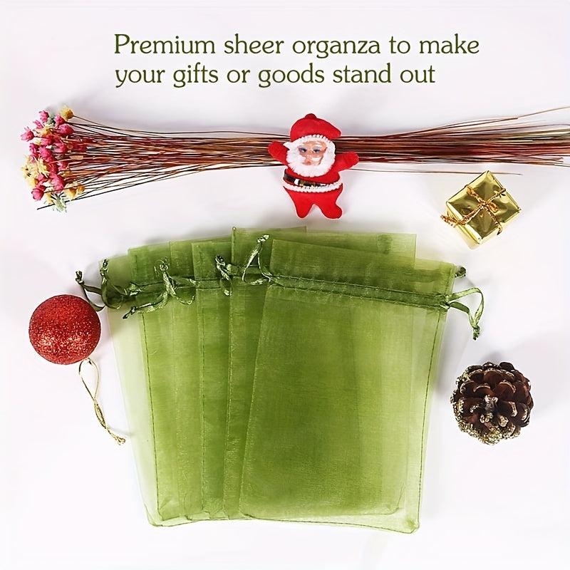 100pcs Olive Green Organza Drawstring Bags Candy Mesh Gift Bags Jewelry Pouches