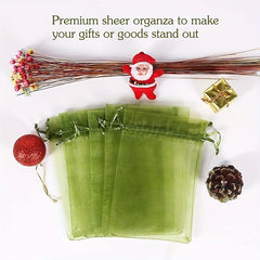 100pcs Olive Green Organza Drawstring Bags Candy Mesh Gift Bags Jewelry Pouches
